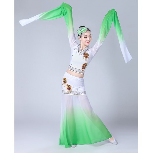 Women's chinese folk dance costumes ancient traditional classical water sleeves fairy umbrella fan dance dress costumes